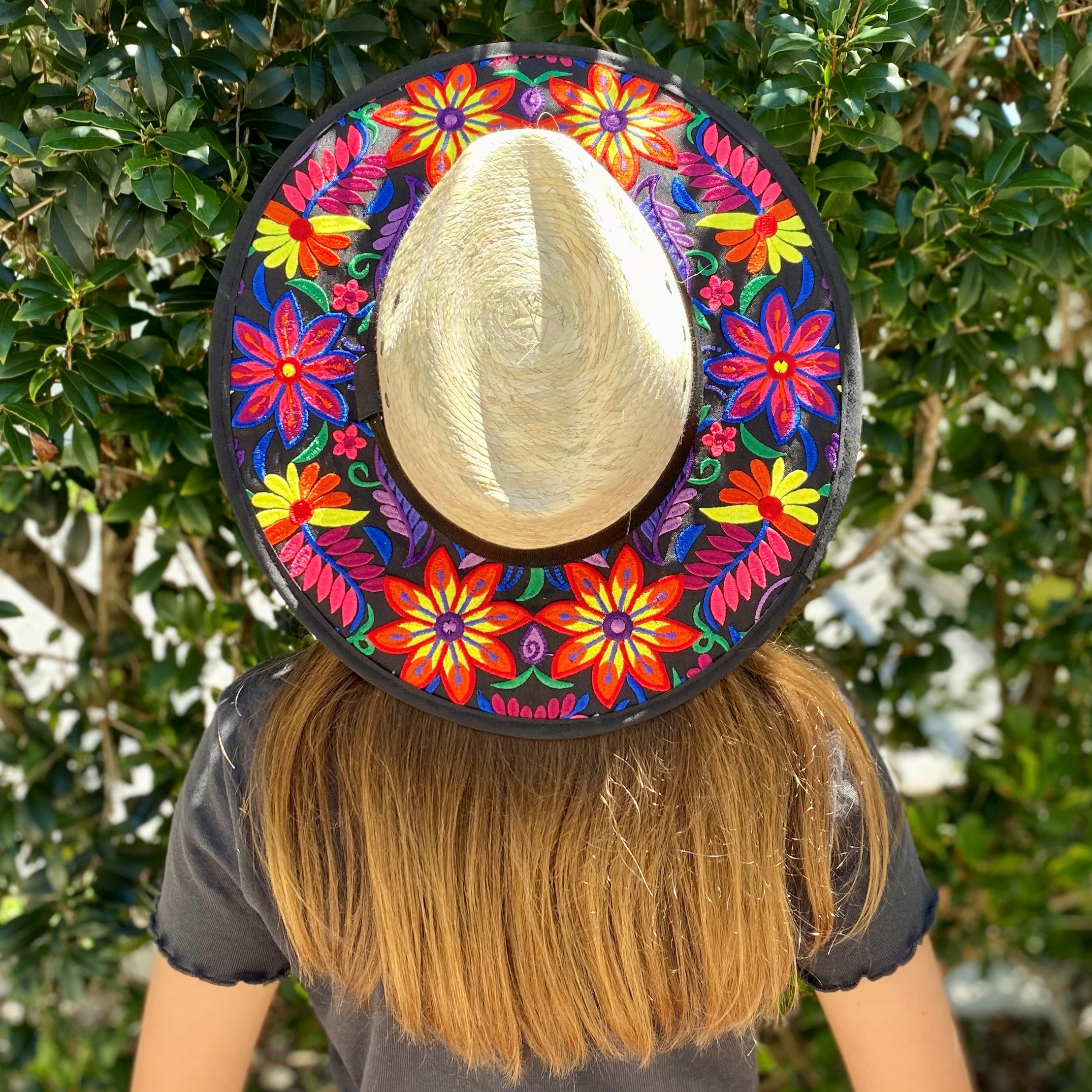 ? ☀️NWT  Mexican Embroidered Sun Hat Panama Hat by EMG ☀️ Mexican Embroidered Sun Hat Zinnia – Camelia Mexican Boutique main image 2