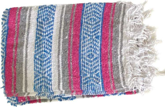Mexican Western Yoga Falsa Blanket Raspberry & Baby Blue
