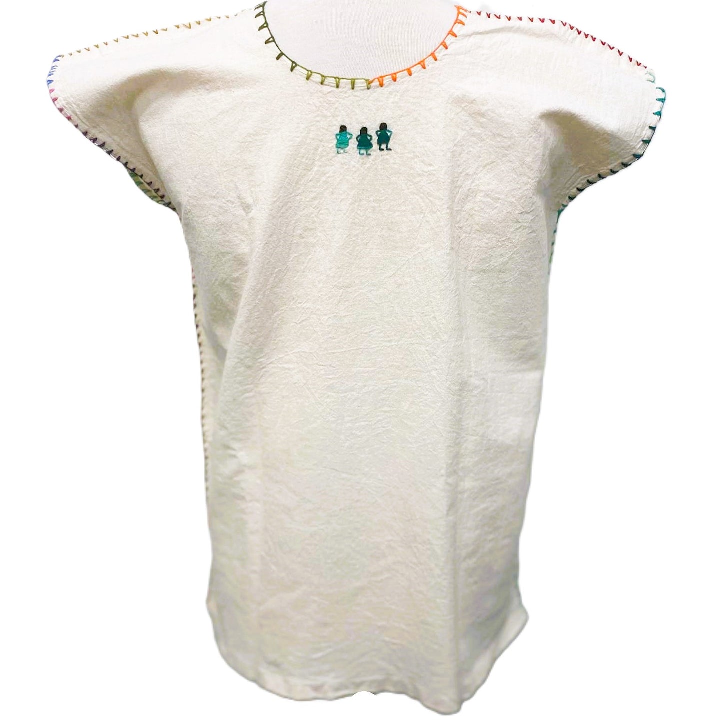 Hand-Embroidered Traditional Huipil Top – Made in Oaxaca – Las Munecas– One Size XS-S