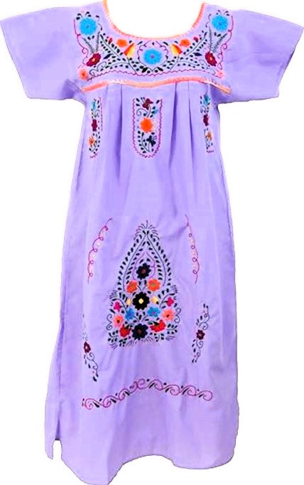 Adult Dress: Lavander Mexican Embroided Boho - Colours of Mexico