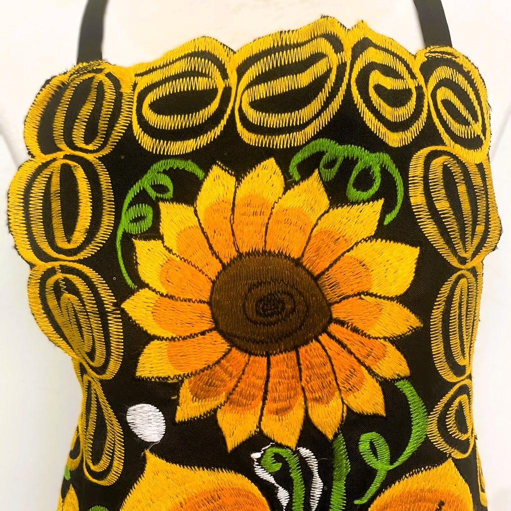 Hand-Embroidered Mexican Apron with Rich Floral Patterns