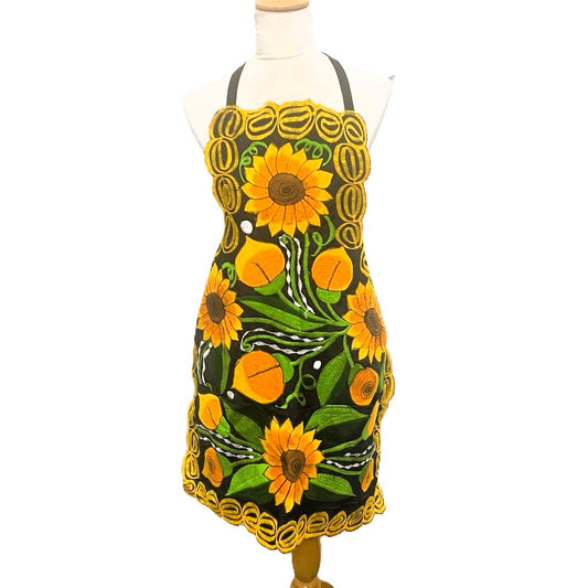 Hand-Embroidered Mexican Apron with Rich Floral Patterns