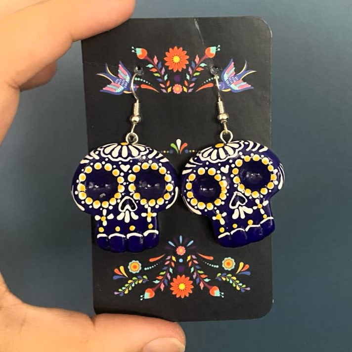 Blue Skull Earrings Talavera Style