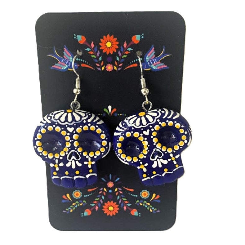 Blue Skull Earrings Talavera Style