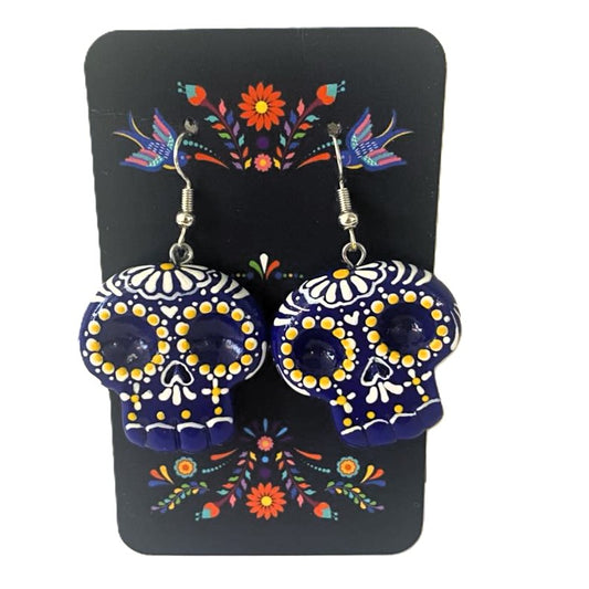 Blue Skull Earrings Talavera Style