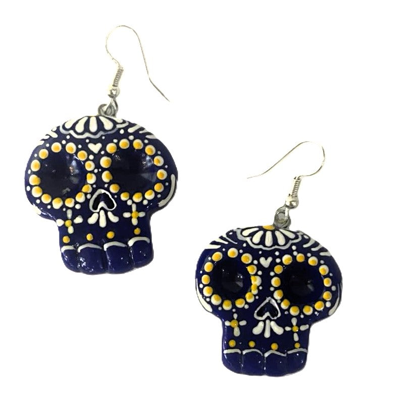Blue Skull Earrings Talavera Style