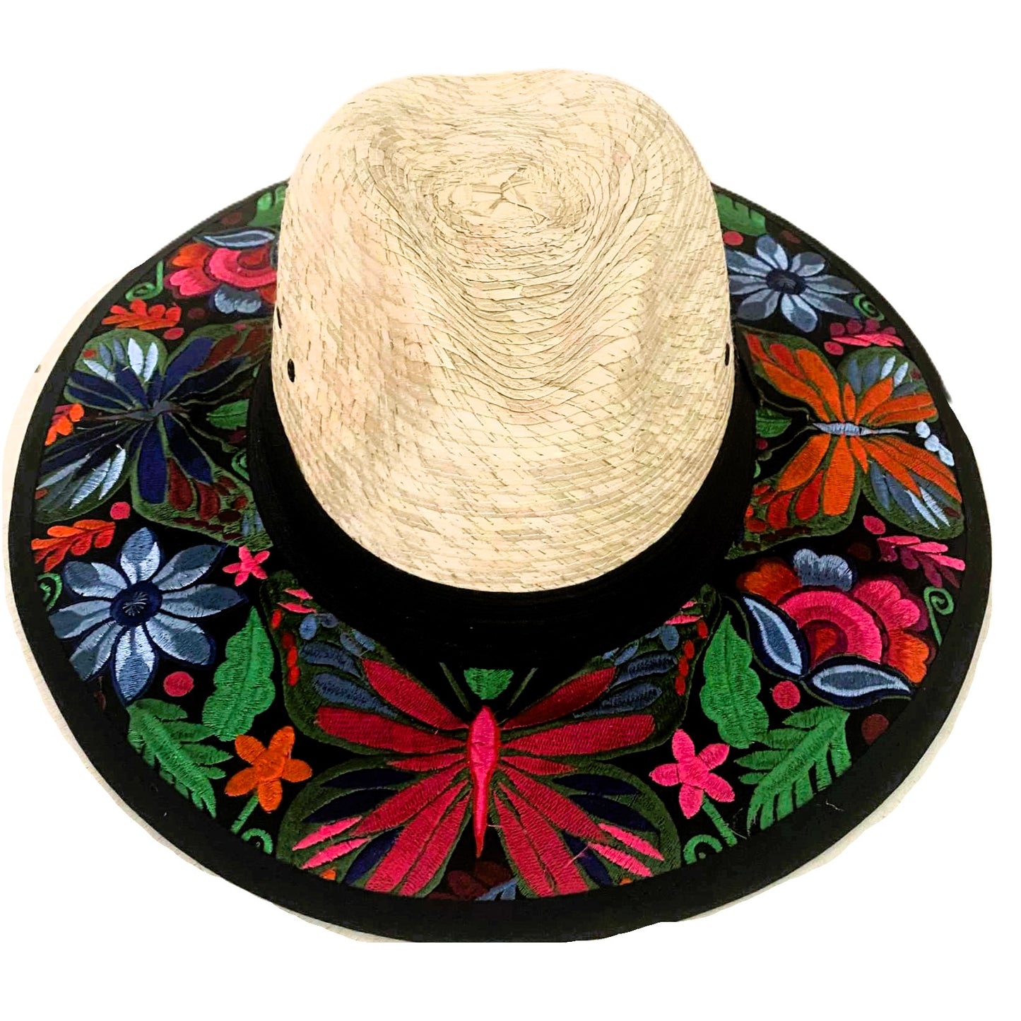 Mexican Artisanal Hat Embroidered Floral Fedora Style - Butterflies