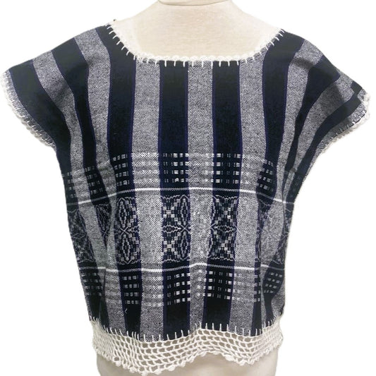 Traditional Treadle Loom Huipil - Made in Oaxaca - Size Small - Black & Grey