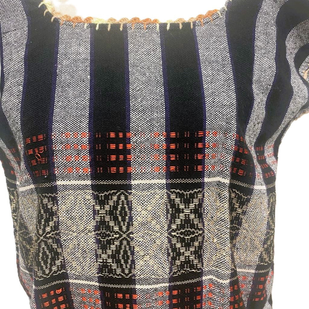 Traditional Treadle Loom Huipil - Made in Oaxaca - Size Small - Black, Grey & Red