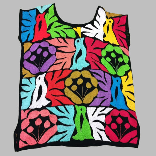 Hand-Embroidered Jalapa de Díaz Blouse - Vibrant Birds & Flowers - One size XS to M