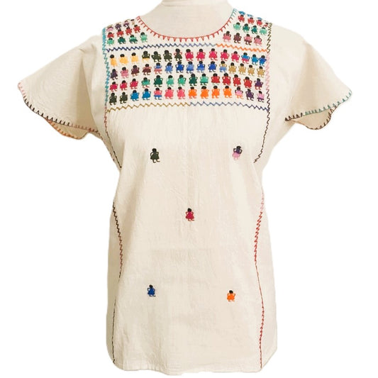Hand-Embroidered Traditional Huipil Top – Made in Oaxaca – Las Munecas– One Size L-XL