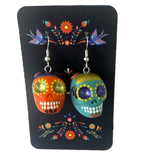 Day of the Dead Skull Earrings Talavera Style - multicoloured
