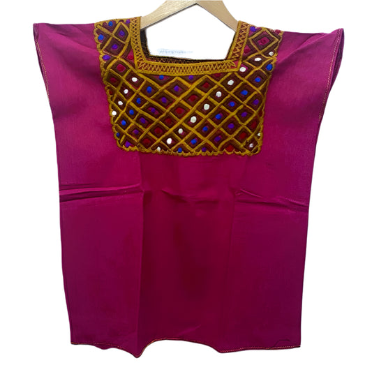 Mexican Embroidered Huipil Maya Top Organic Cotton Manta Fuisha - One Size XS to M