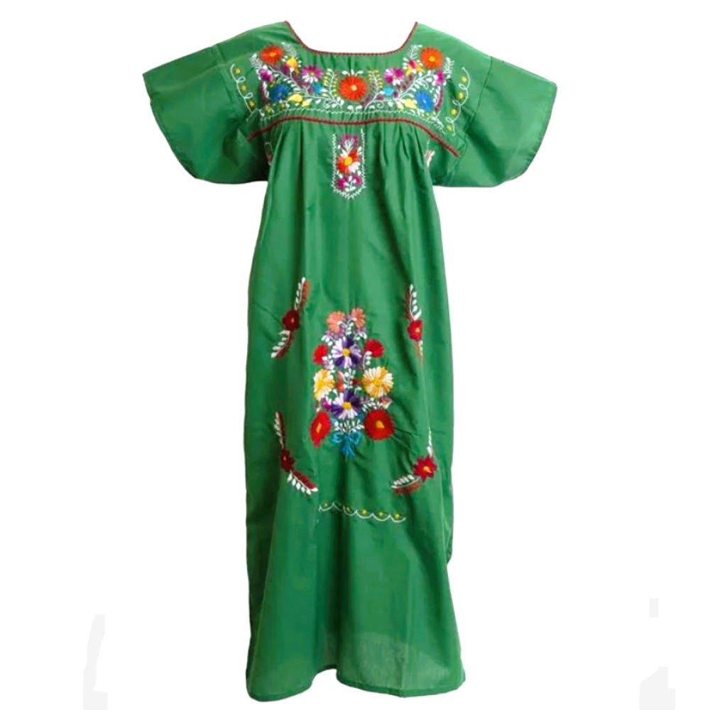 Adult Dress: Green Mexican Embroided Boho