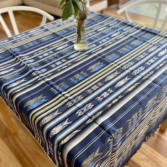 Otavalo Inca Tablecloth - Blue & Silver -  1.60 m x 1.20 m