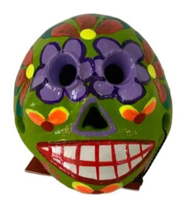 Hand-Painted Clay Skull | Unique Day of the Dead Decor