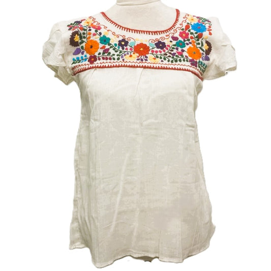 Mexican Embroidered Peasant Top Organic Cotton - Sizes S-M-L
