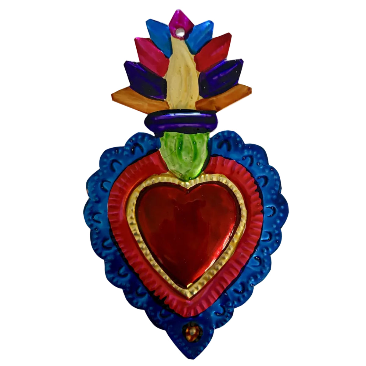 A colorful hand-painted ceramic Sacred Heart of Jesus wall decor piece on a plain off-white background.