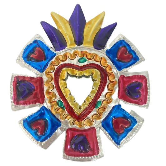 Mexican Tin Hearts - Heart with Mirror Hearts Around