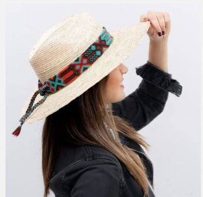 Mexican Sun Hat Toquilla Straw Wide Brim - Handwoven Hat Band