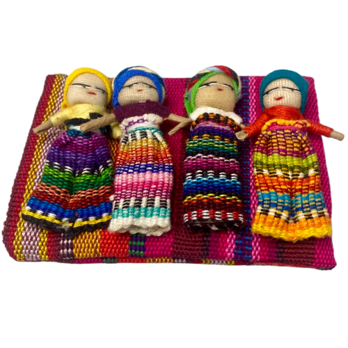 Four Large Worry Dolls in a Textile Pouch