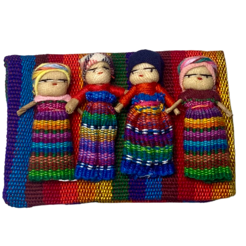 Four Large Worry Dolls in a Textile Pouch