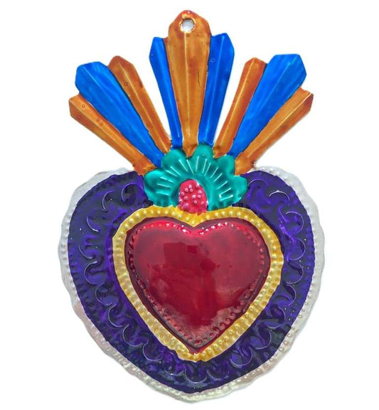 Mexican Tin Hearts - Orange Blue Top