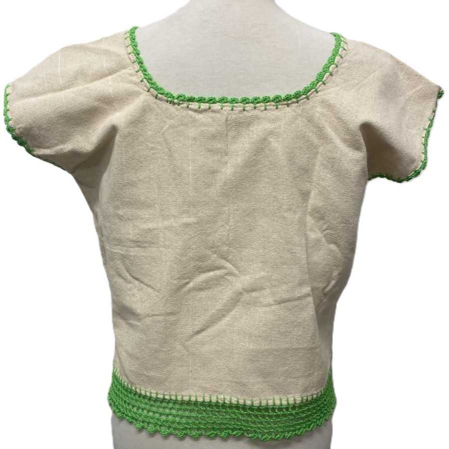 Traditional Treadle Loom Huipil Top - Made in Oaxaca - Lime - Size Small