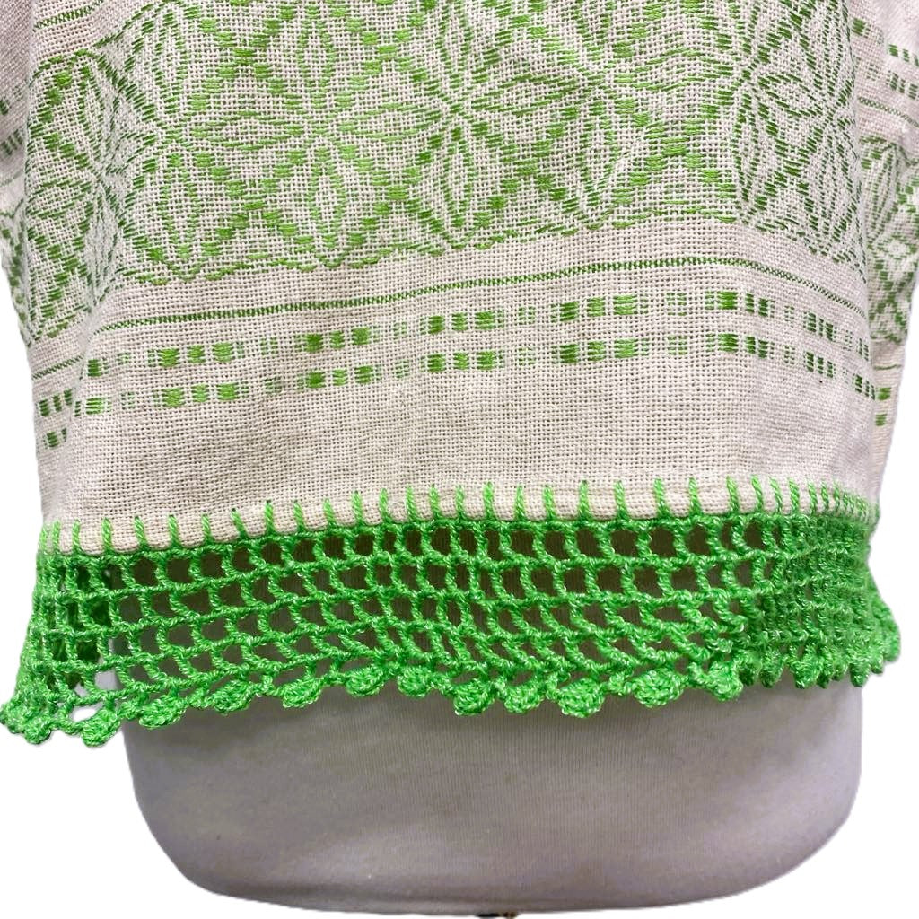 Traditional Treadle Loom Huipil Top - Made in Oaxaca - Lime - Size Small