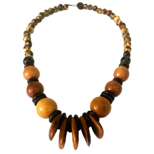 Artisan-Made Burnt Orange Colour Tagua Nut Necklace - One-of-a-Kind Eco Jewelry