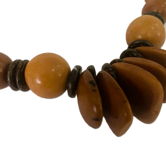 Artisan-Made Burnt Orange Colour Tagua Nut Necklace - One-of-a-Kind Eco Jewelry