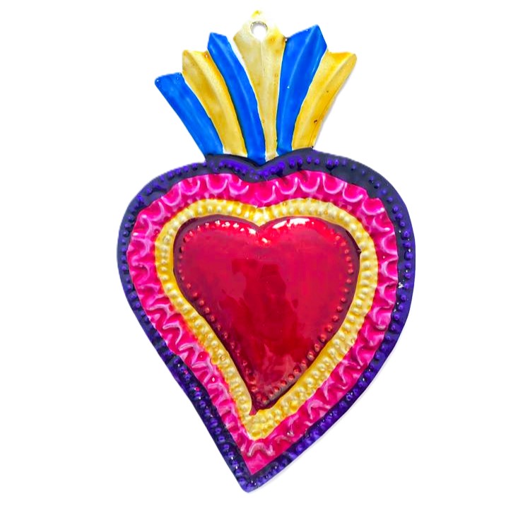 Mexican Tin Hearts - Yellow Blue Top