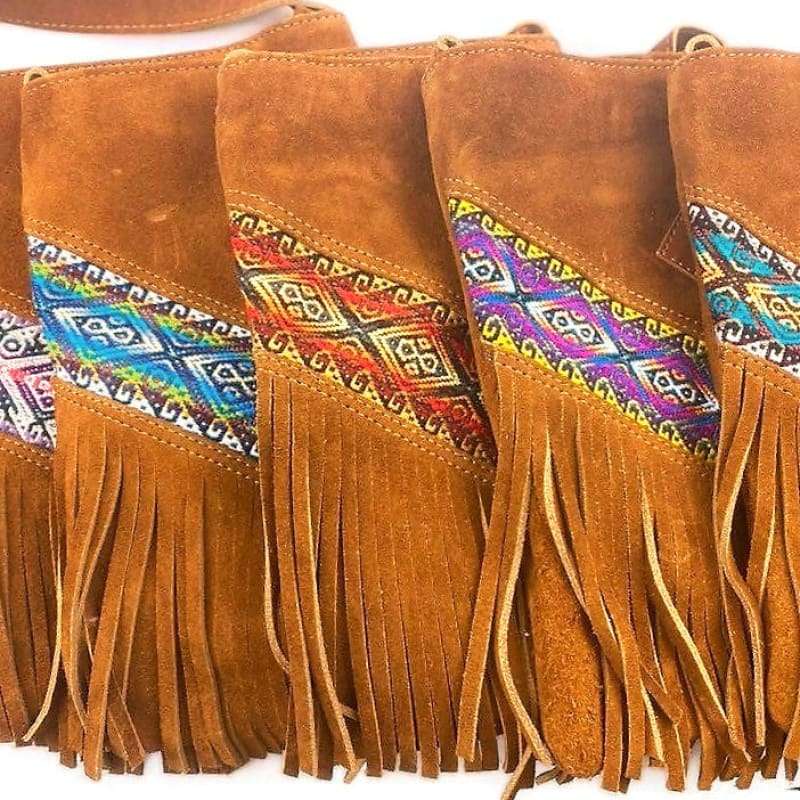 Boho Leather Shoulder Bag with Tassels Handmade Ecuador -