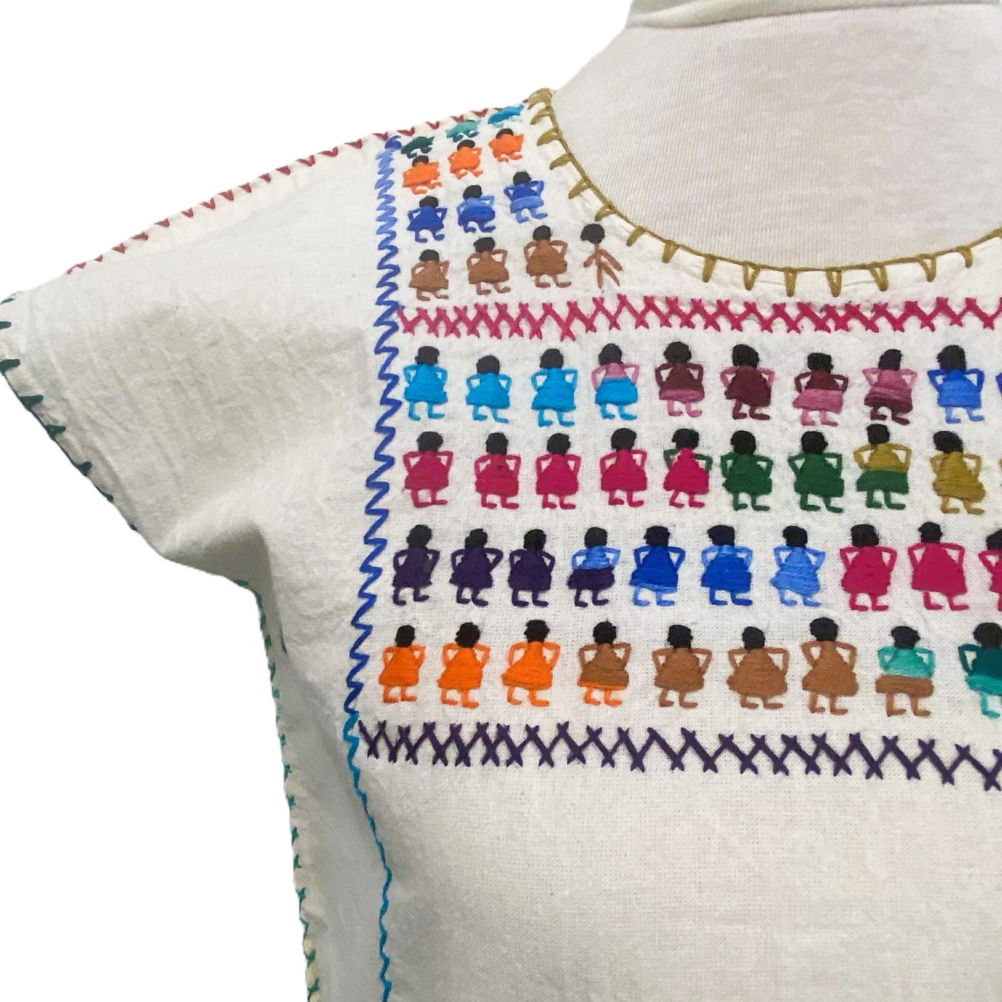 Hand-Embroidered Traditional Huipil Top – Made in Oaxaca – Las Munecas– One Size XS-S
