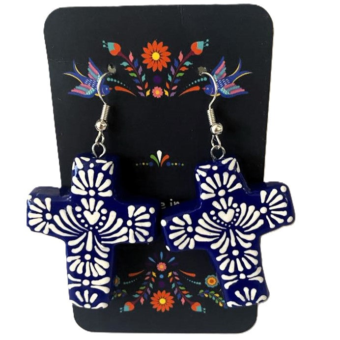 Blue Cross Earrings Talavera Style