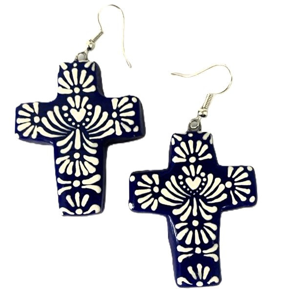 Blue Cross Earrings Talavera Style