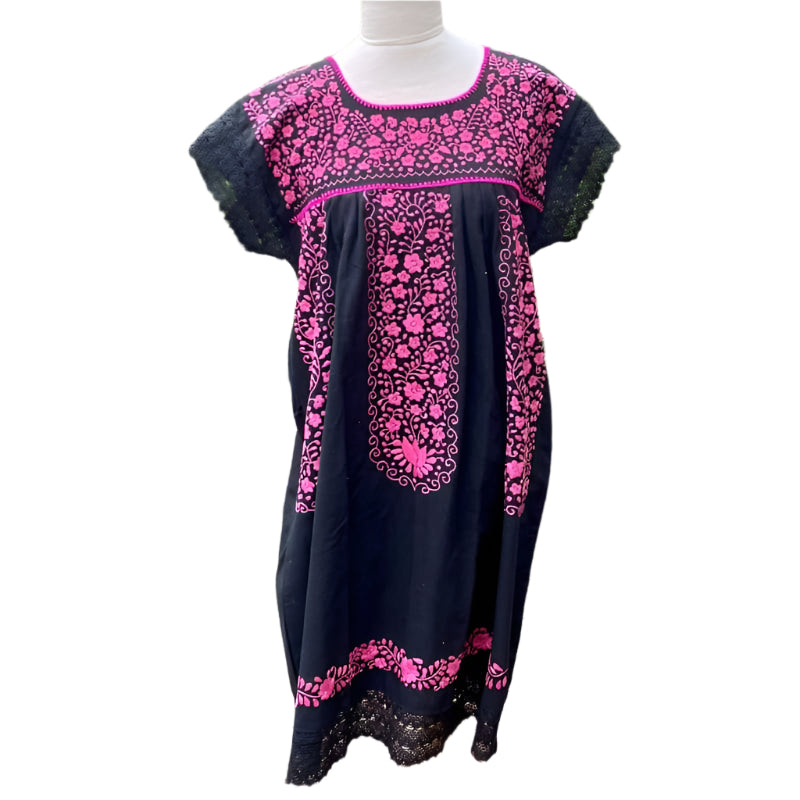 Las Flores Artisanal Adult Hand Embroider Mexican Dress: Organic Cotto Colours of Mexico Las Flores Artisanal Adult Hand Embroider Mexican Dress: Organic Cotto Colours of Mexico