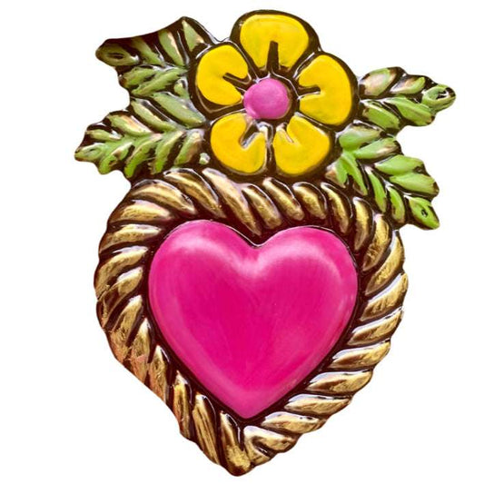 Lux Mexican Heart with Flower on Top Hand Painted