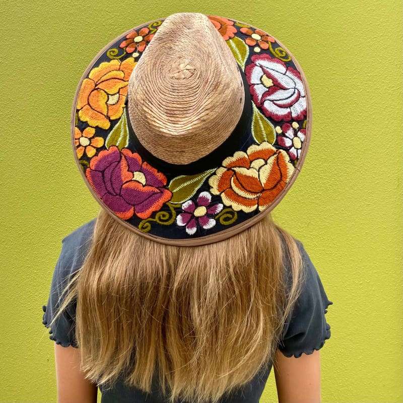 Mexican Artisanal Hat Embroidered Floral Fedora Style -