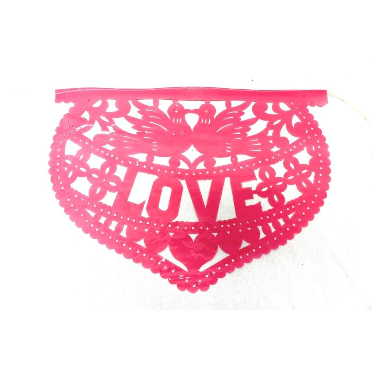 Mexican Bunting - Papel Picado Hearts Love (Red & Pink) - Colours of Mexico