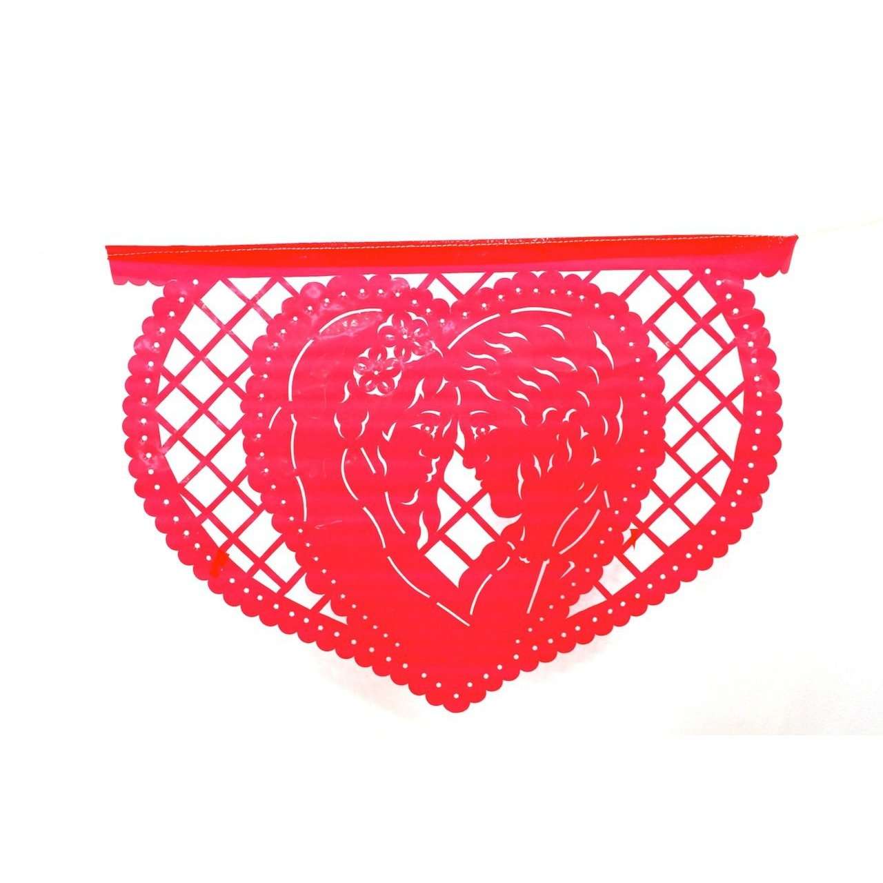 Mexican Bunting - Papel Picado Hearts Love (Red & Pink) - Colours of Mexico