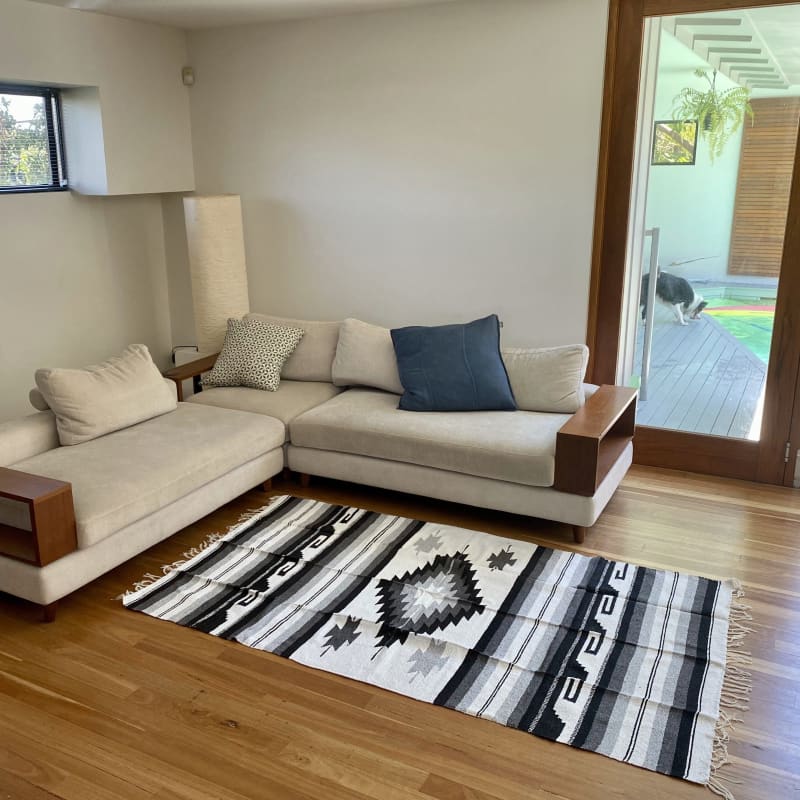 Mexican Floor Rug Aztec design Black & Grey Pyramids - Floor