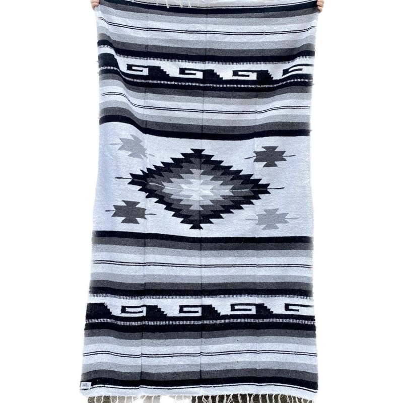 Mexican Floor Rug Aztec design Black & Grey Pyramids - Floor