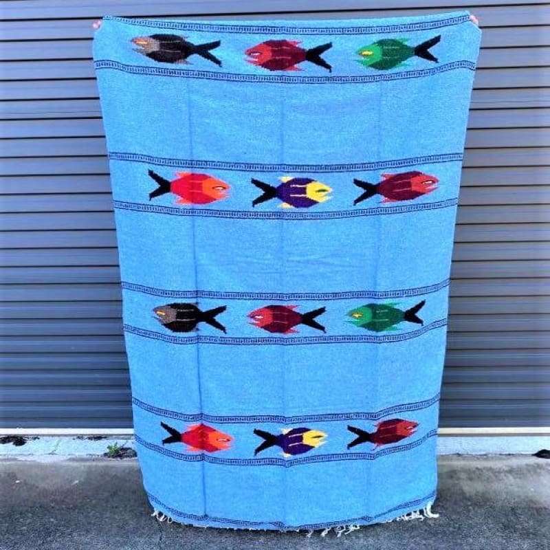 Mexican Floor Rug Fish - Blue Multicoloured Fishes - Floor