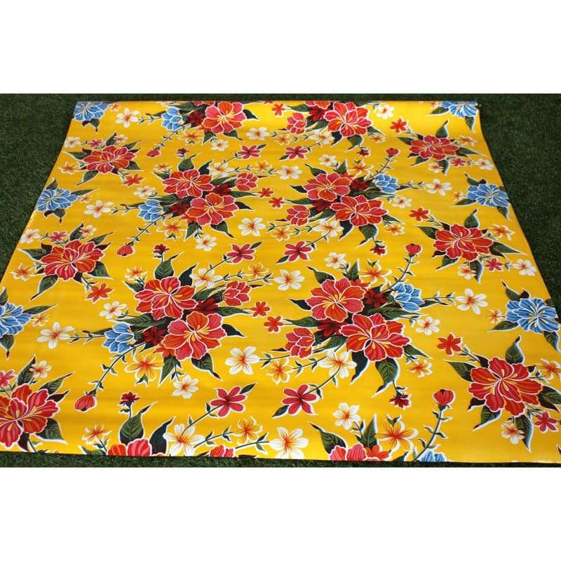 Mexican Oilcloth Fabric Yellow Hibiscus Flowers - Colours of Mexico