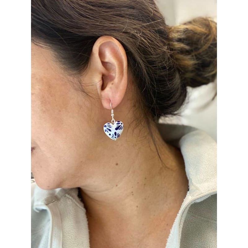 Talavera Handmade Heart Earrings - jewellery