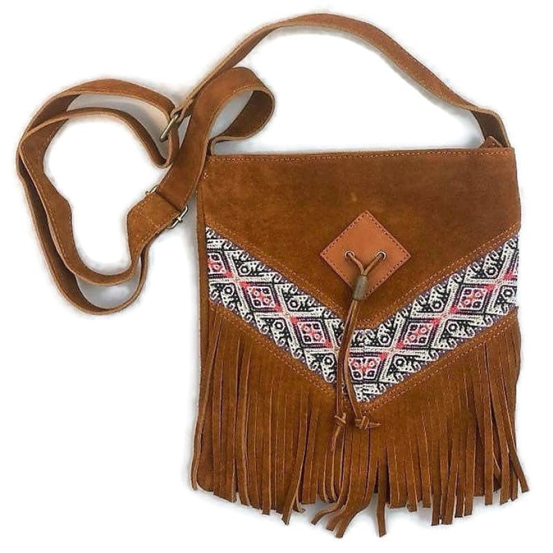 Boho Leather Shoulder Bag with Tassels Handmade Ecuador -