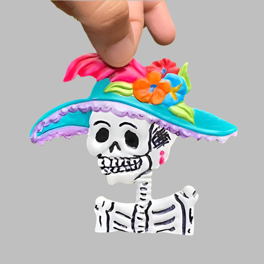 La Catrina Tin Kitsch Artwork with Magnet Hand painted -
