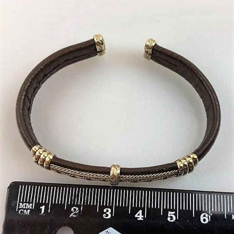 Leather and Alpaca Silver Cuff Bracelet - Made in Taxco