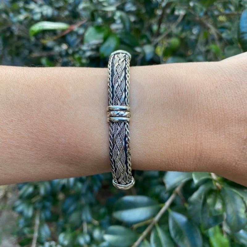 Leather and Alpaca Silver Cuff Bracelet - Made in Taxco